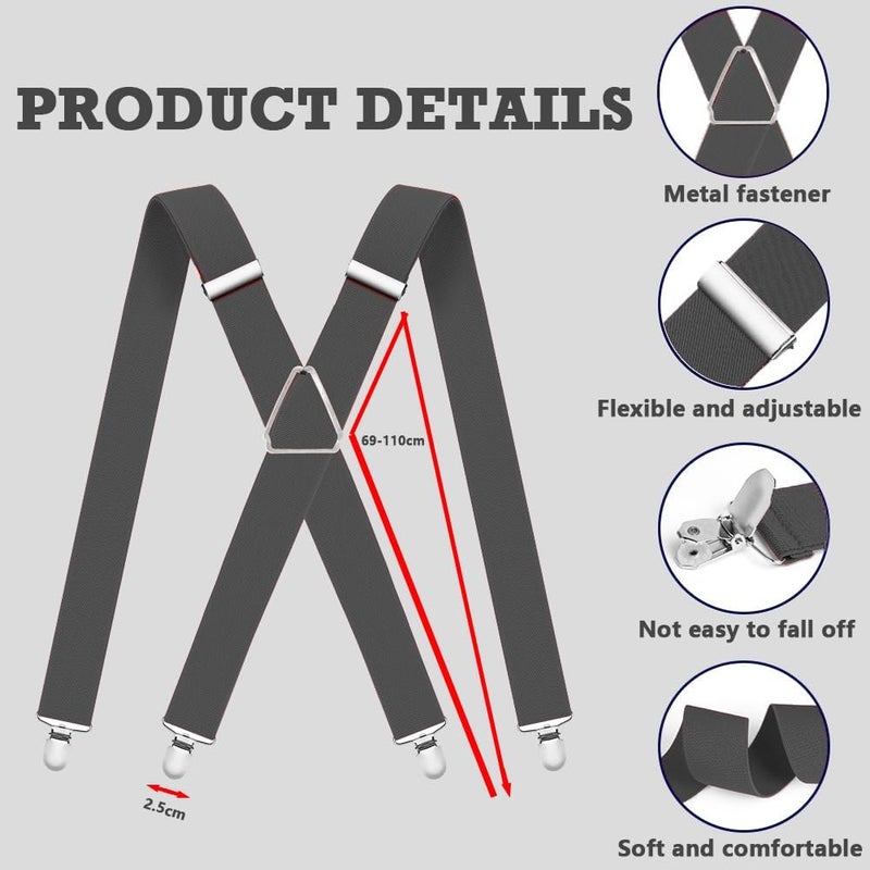 WOXVM Mens Suspenders Adjustable Braces with 4 Strong Metal Clips Elastic X Back Heavy Duty Suspender for Men and Women - Image 3